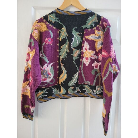 Peruvian Connection pink Black Cardigan sweater Hand knit pima Cotton size Small - Picture 5 of 6